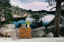 3D Forest Lake Rock Self-adhesive Removeable Wallpaper Wall Mural