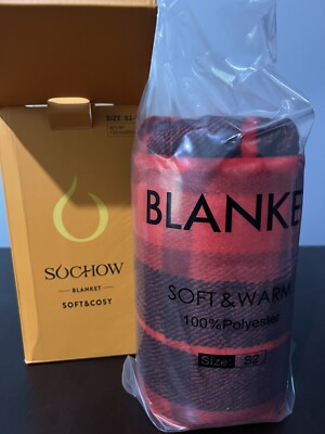 SOCHOW Flannel Fleece Throw Blanket 60 x 80 Inches, All Season Plaid Red  Blanket