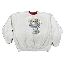 Vinatge White Red Collar White Bunnies in a Winter Wonderland Top Stitch Tag