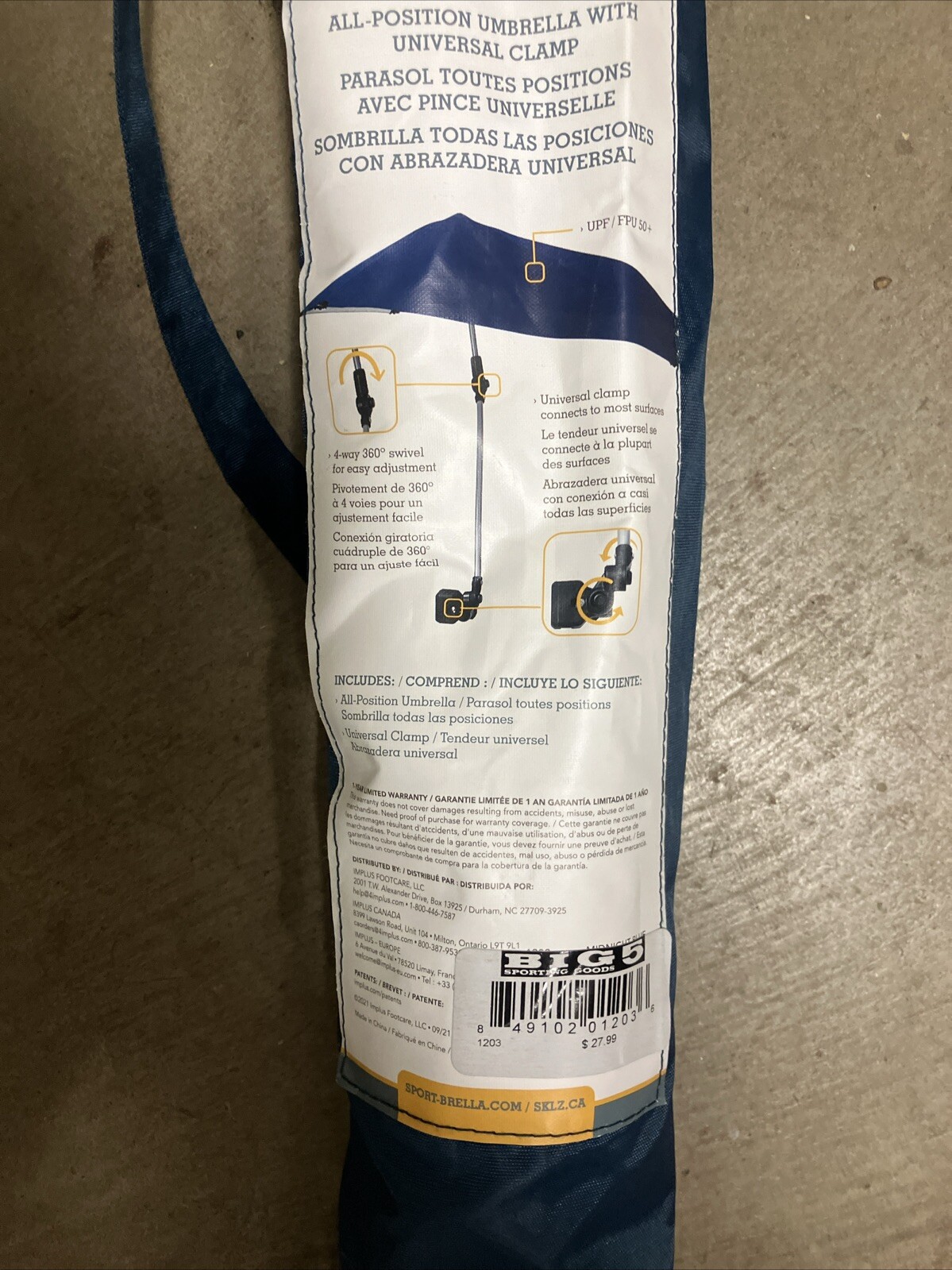 Sport-Brella SPF 50+ Adjustable Chair Umbrella with Universal Clamp NEW