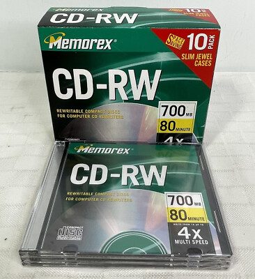 Memorex CD-RW 10 Pack +3 4 X 80 Min 700 MB Rewritable Compact Disc W ...