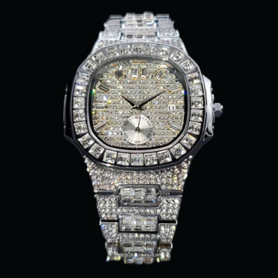 Luxury Date Special Minute Hand Iced Out Diamond Watch, Hip Hop Watch For Men