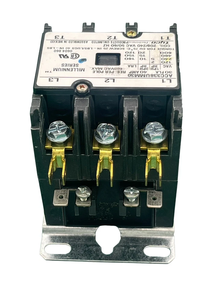 Tyco ACC338UMM30 30A 600V Definite Purpose Mag. Contactor 208V Coil - Image 3 of 4