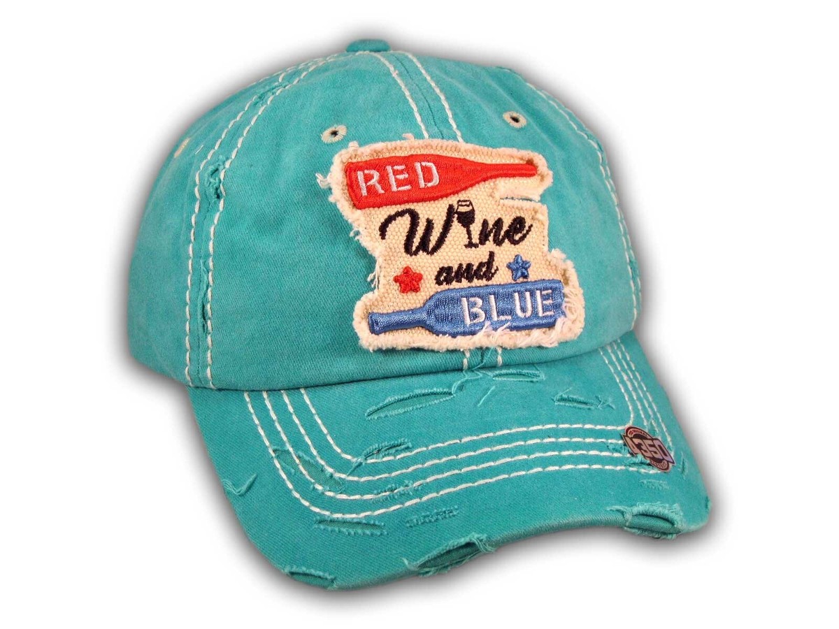 Turquoise Red Wine and Blue Washed and Distressed Baseball 