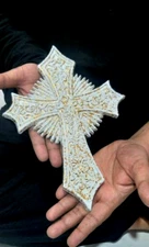 PraiseDeco White & Gold 9" Wall Hanging Cross | Elegant Metal Holy Cross