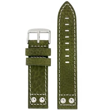 Watch Band Leather Green Pilot Aviator Style White Stitching 20mm 22mm 24mm