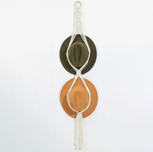 Boho Hand-Woven Macrame Hat Display Rack 1-3 Hat Rope hanger Hanging Cap Holder - Picture 17 of 21