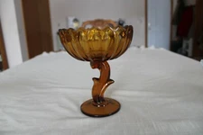 Indiana Glass Amber Honey Gold Lotus Blossom Pedestal Flower Compote Candy Dish