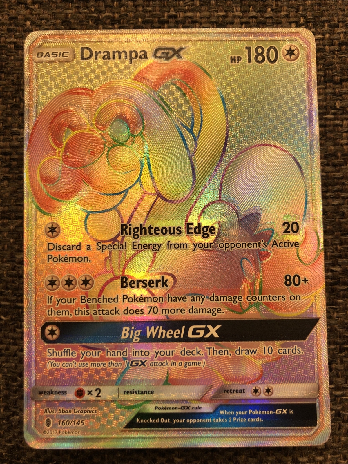 Pokemon Card Drampa GX 160/145 Guardians Rising Secret Rare Pack Fresh
