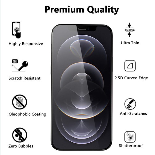 For Apple iPhone 12 Pro Max 12 11 XR Xs Max X 9H Tempered Glass Screen Protector - Picture 8 of 13