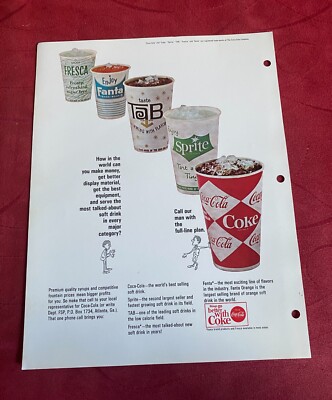 Coca-Cola 1960s Post Mix Flier Fresca Fanta Tab Sprite Coca-Cola Cups Paper