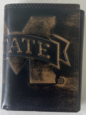 #ad Zep Pro Men’s Mississippi State Bulldogs Antique Leather Trifold Wallet NEW $33.99