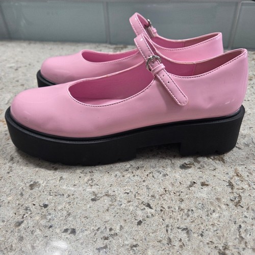 Wild Diva Plateau Mary Janes klobiger Absatz Schnallenriemen rosa Schuhe 8 - Bild 2 von 9