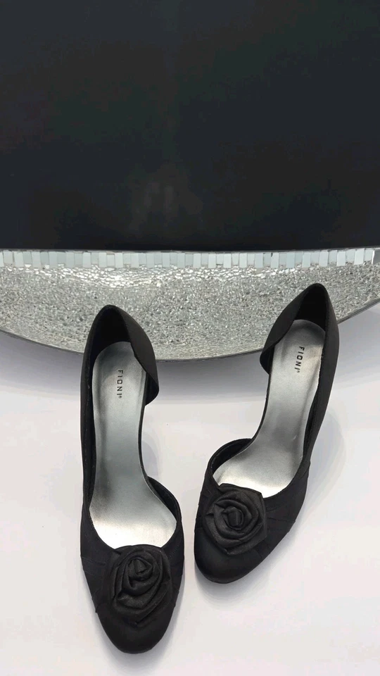 Zapatos de salón de vestir Fioni para mujer talla 7 negro cinta de satén rosa tacón alto formal Foto 2 de 4