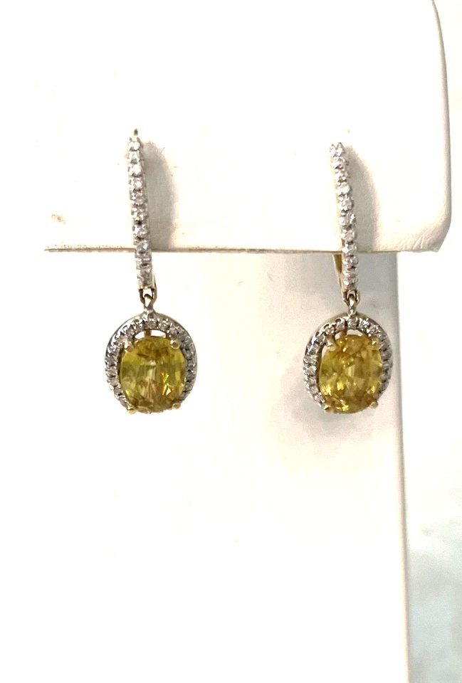 CANARY YELLOW SPHENE AND DIAMOND DANGLE WHITE GOLD EARRINGS - Image 2 of 4