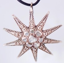 Antique Ottoman Tumbaga and Old Rose Cut Diamond Star Pendant Fob c1800's