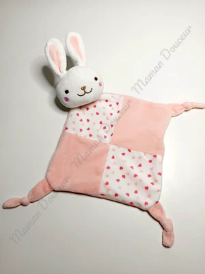 Doudou Hochet Grelots Lapin Blanc Rose Coeurs Noeuds Attache Tétine Tom Et Kiddy - Photo 1/3