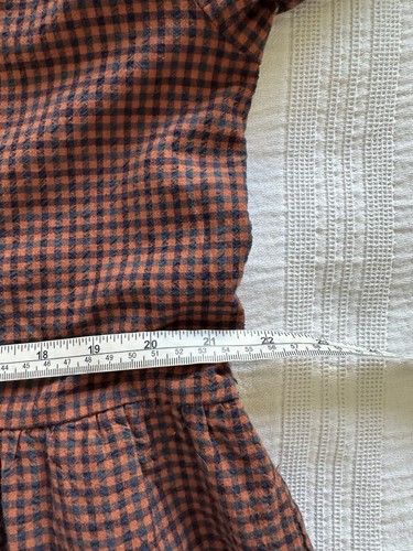 Toast Brick Red Brown Navy Check Edwardian Collar Midi Dress Size 14 Pockets - Picture 14 of 19