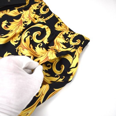 NWT $895 Versace Black Gold Baroque Leaf Print Twill Shorts Mens