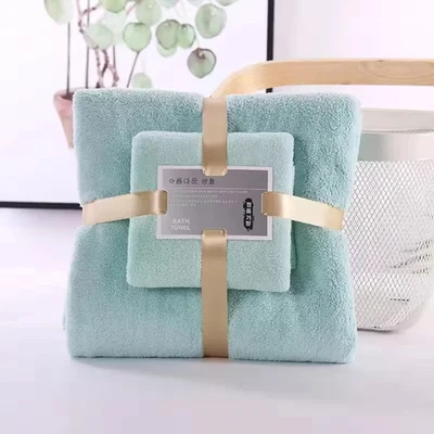 2 Ensembles De Serviettes De Bain Vert Bleu Violet Rose Marron - Photo 1/4