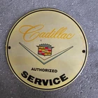 VINTAGE CADILLAC AUTHORIZED OLD US GASOLINE OIL GAS PUMP ENAMEL PORCELAIN SIGN