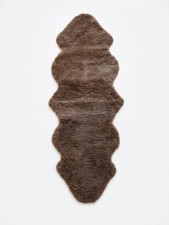 Geniune 2 pelt Shearling Sheepskin Rug Curly Wool in Brown