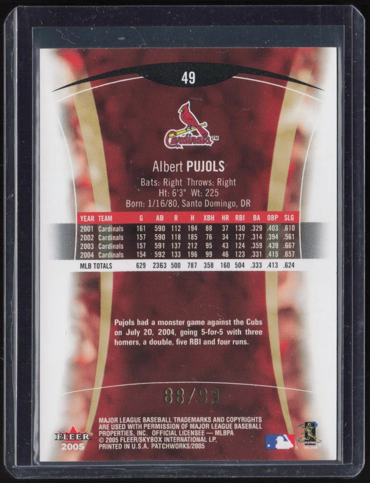 2005 Fleer Patchworks #49 Albert Pujols /99  - Image 2 of 2