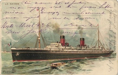 PC SHIPS STEAMER LA SAVOIE VINTAGE LITHO POSTCARD (b62850)