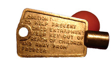Vintage National Lock Freezer Key For Chest  Upright Freezers W/Caution Warning
