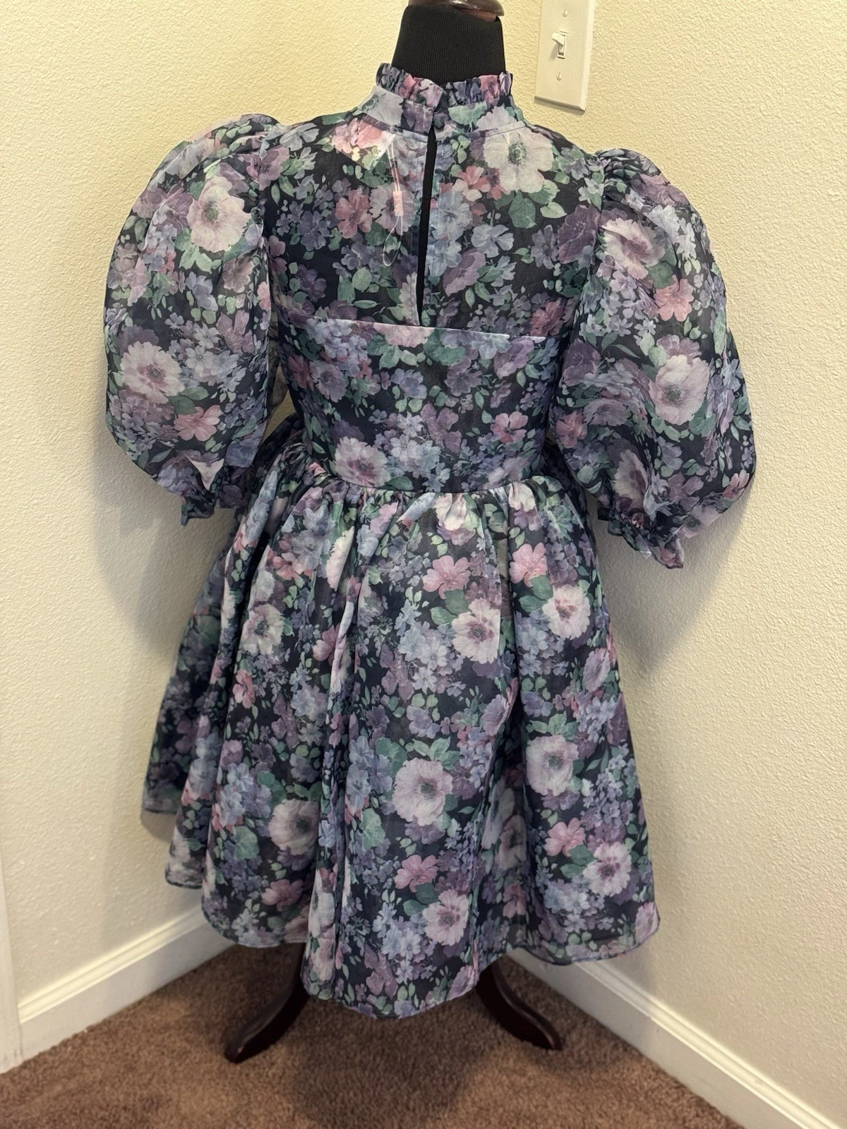 UNDERCOVER Abito Selkie The Nirvana Royal manica a sbuffo aderente svasato chiffon giardino segreto M NUOVO