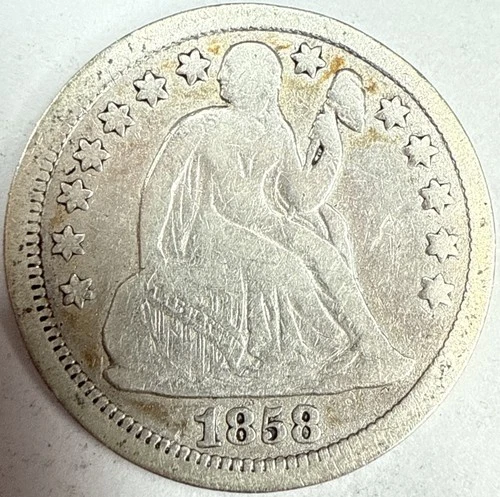 1858 Nicely Toned Seated Liberty Dime Exact Coin Imaged #SL288