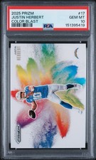 2025 PANINI PRIZM COLOR BLAST #17 JUSTIN HERBERT PSA 10 GEM MINT