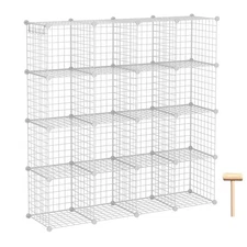 Wire Cube Storage, 16-Cube Organizer Metal Grids Storage, Storage Bins Shelving,