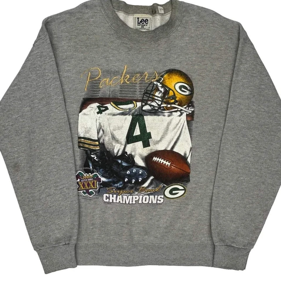 Made In USA Packers Lee Sport Nfl Sweatshirt - Large Grey Cotton - Image 4 of 4