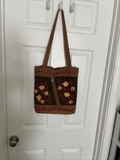 Women  s Purse Vintage Addition Suede Brown Embroidered Floral