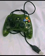 Original Xbox Wired Controller Type S Clear Green Pad Worn On Joysticks