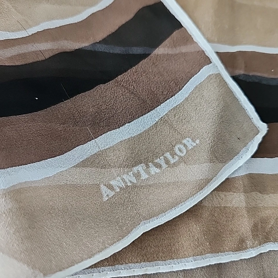 Anne Taylor 100% Silk Scarf, Modern Fall Stripes, Brown, Orange, 56" X 17" VGUC - Image 3 of 4