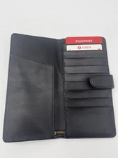 Berman Leather Passport Holder Travel Wallet Black Snap Closure