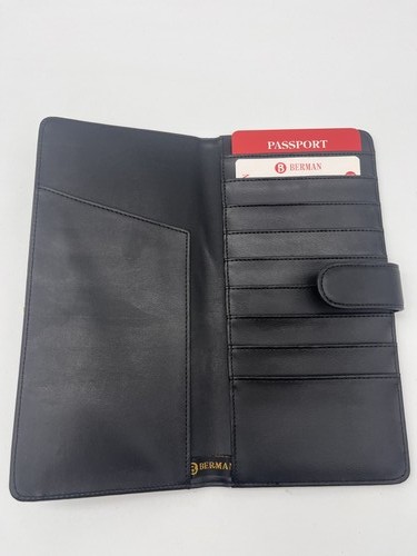 Berman Leather Passport Holder Travel Wallet Black Snap