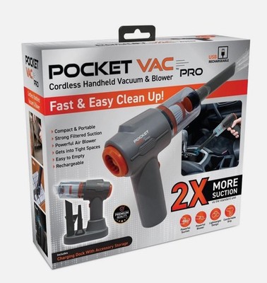 Pocket Vac PRO Vacuum, Rechargeable Handheld Vacuum / Blower with Charging Dock
