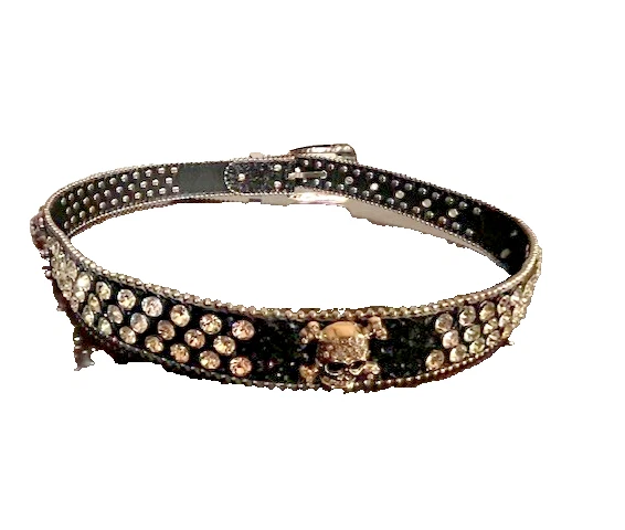 Cinturón con estrás calavera bling cuero sintético negro Western Glam Punk Rock Rodeo 39" Foto 3 de 4