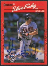 1990 FLEER STEVE FINLEY ORIOLES ROOKIE AUTO SIGNED BASEBALL CARD #215. rookie card picture