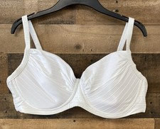 Lands End White Ribbed Retro Underwire Bikini Top Swimwear Size 16 New