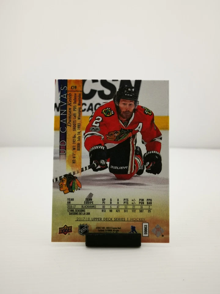 2017-18 Upper Deck Series 1 Hockey Duncan Keith #C19 UD Canvas - Image 2 of 2