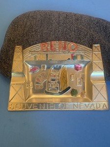 Vintage Reno Nevada Hand Painted Metal Ashtray 1950S Japan Look!