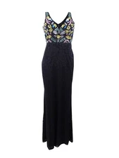Betsy & Adam Women's Multi-Beaded Lace Gown (4, Black Multi) 749709417329
