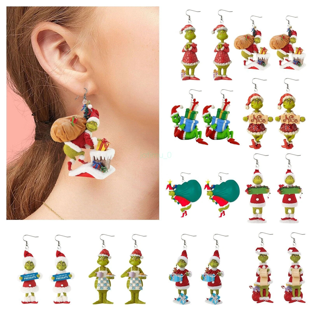 2D Christmas The Grinch Fun Dangle Earrings Novelty Acrylic Women Jewelry Gift