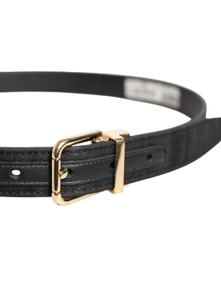 DOLCE & GABBANA Belt Black Classic Gold Metal Logo Buckle  display picture 1