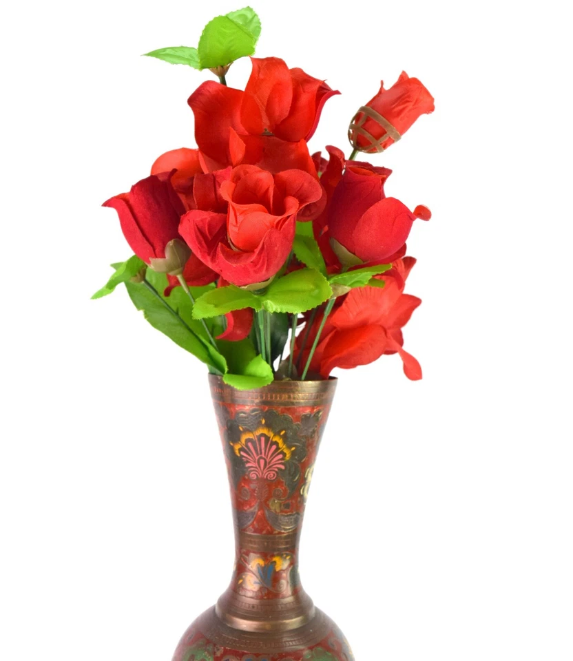 Old Enamel Work Vase 20 Inch Tall Hand Painted Decor Brass Flower Vase. G7-1025 - Image 2 of 4