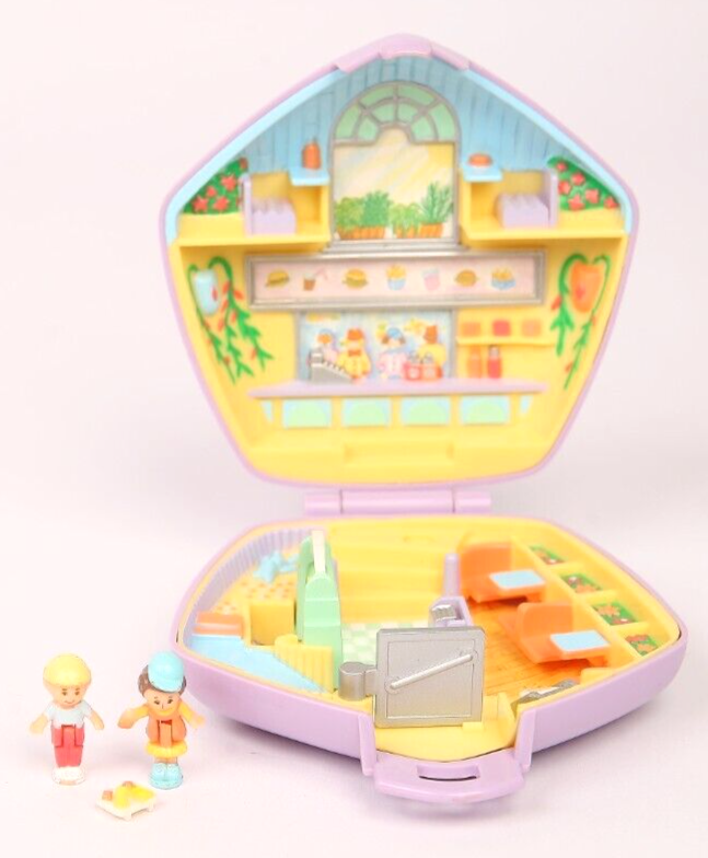 Polly Pocket BURGER STAND 1992 Vintage Bluebird W/ Tray & 2 Dolls Wee Willie
